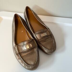 Coach gold metallic shoes driving loafers flats size 7